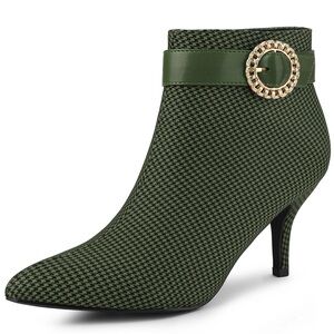 Buckle Plaid Stiletto Heel Houndstooth Ankle Boots size 10